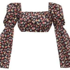 Elena Mushroom-print Cropped Top - Black Multi